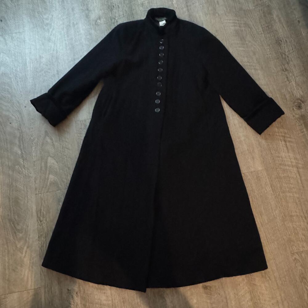 Vintage Long Wool Womens 14 L Dress Coat Velvet Trim Cuffed A-Line Button Front - Picture 2 of 8